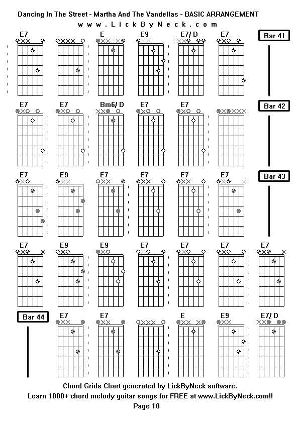 Chord Grids Chart of chord melody fingerstyle guitar song-Dancing In The Street - Martha And The Vandellas - BASIC ARRANGEMENT,generated by LickByNeck software.